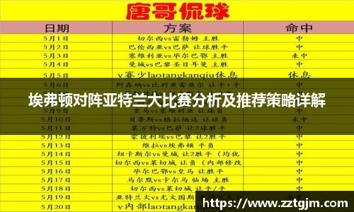 埃弗顿对阵亚特兰大比赛分析及推荐策略详解